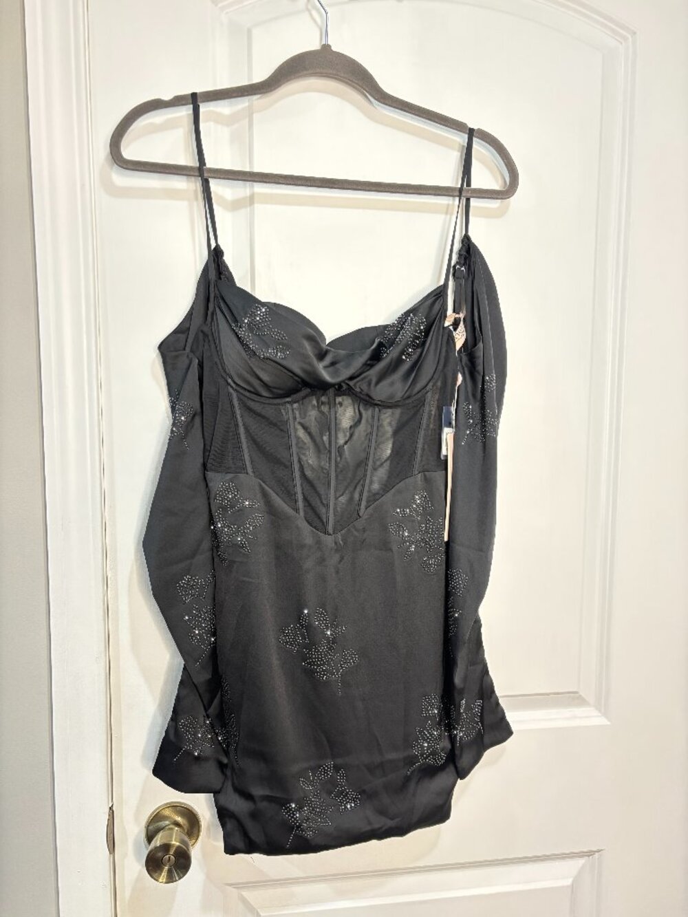 Oh Polly Black Long Sleeve Embellished Corset Mini Dress Size US 4 NWT